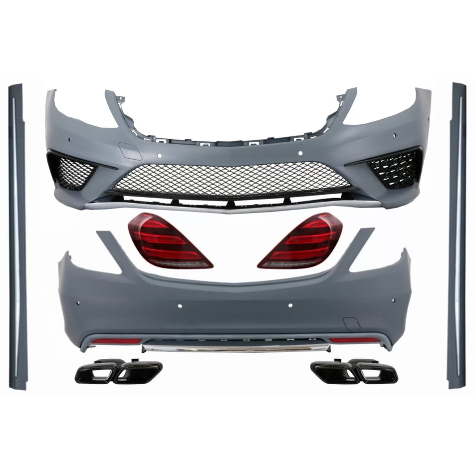 Body Kit Completo Paraurti con Fanali LED e Terminali Scarico Nero per Mercedes