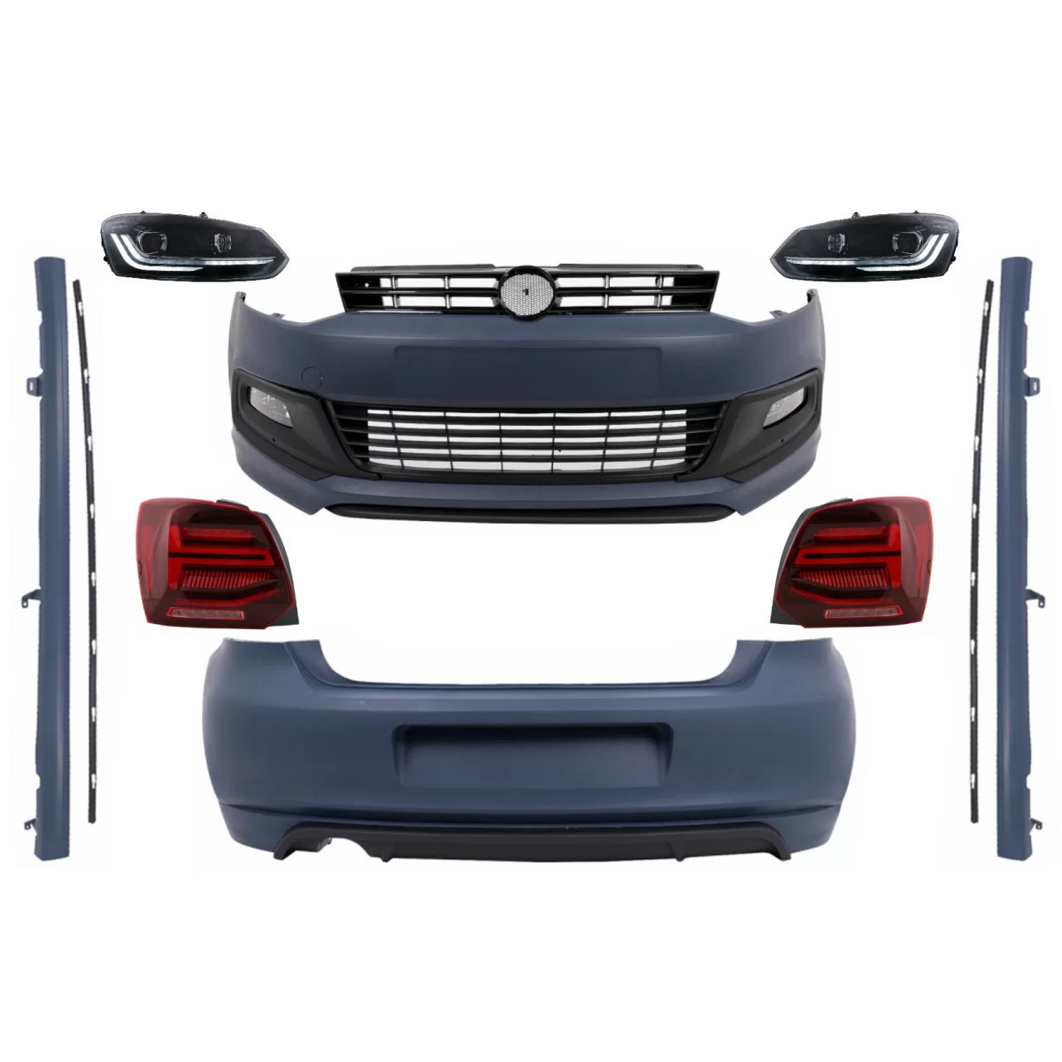 Body Kit Completo con Fari e Fanali LED per Volkswagen Polo 6R 6C 2009-2017