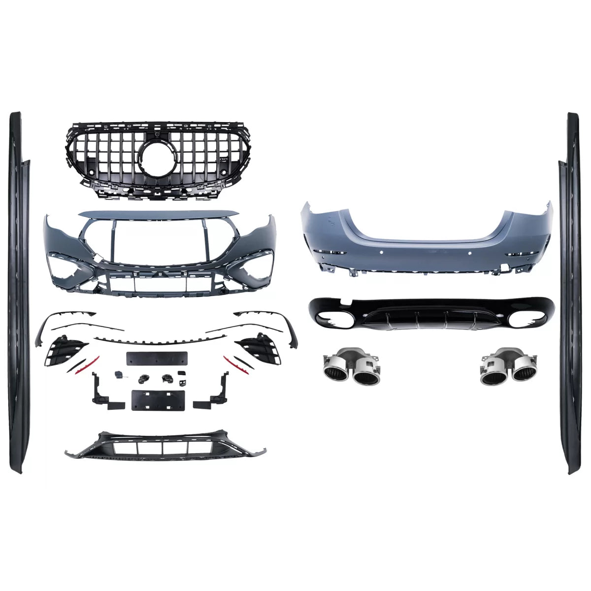 Body Kit Paraurti Anteriore Posteriore con Terminali Scarico E53 per Mercedes