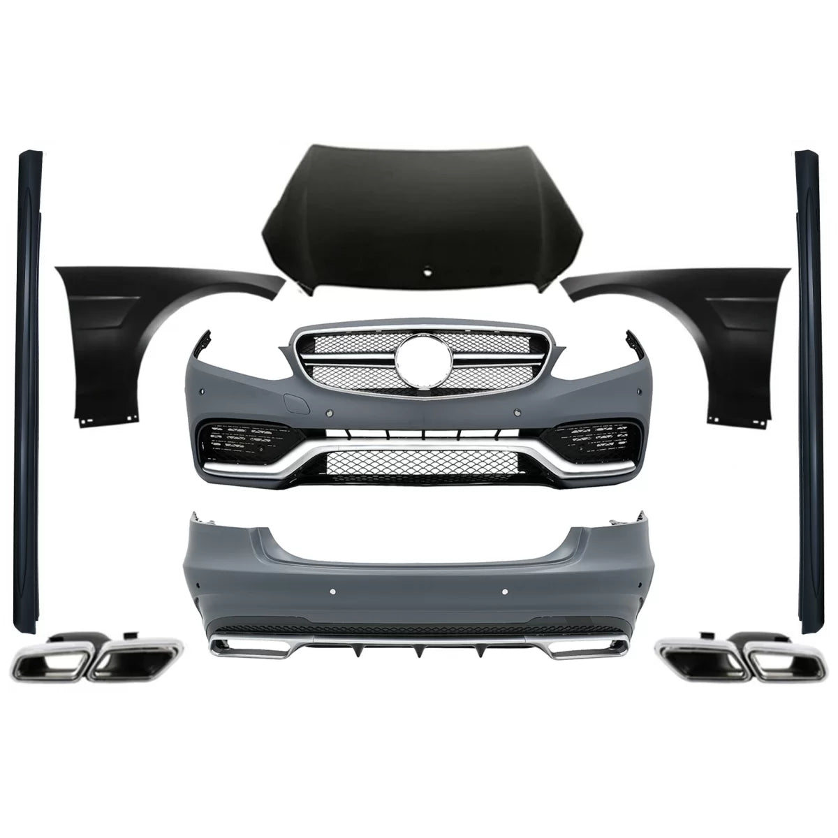Body Kit Anteriore con Terminali Scarico E63 per Mercedes W212 Facelift 2013-up