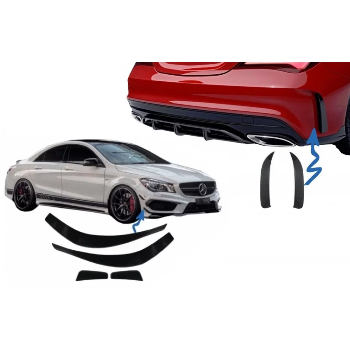 Canards Splitter Paraurti Laterali Anteriori per Mercedes CLA W117 C117 X117