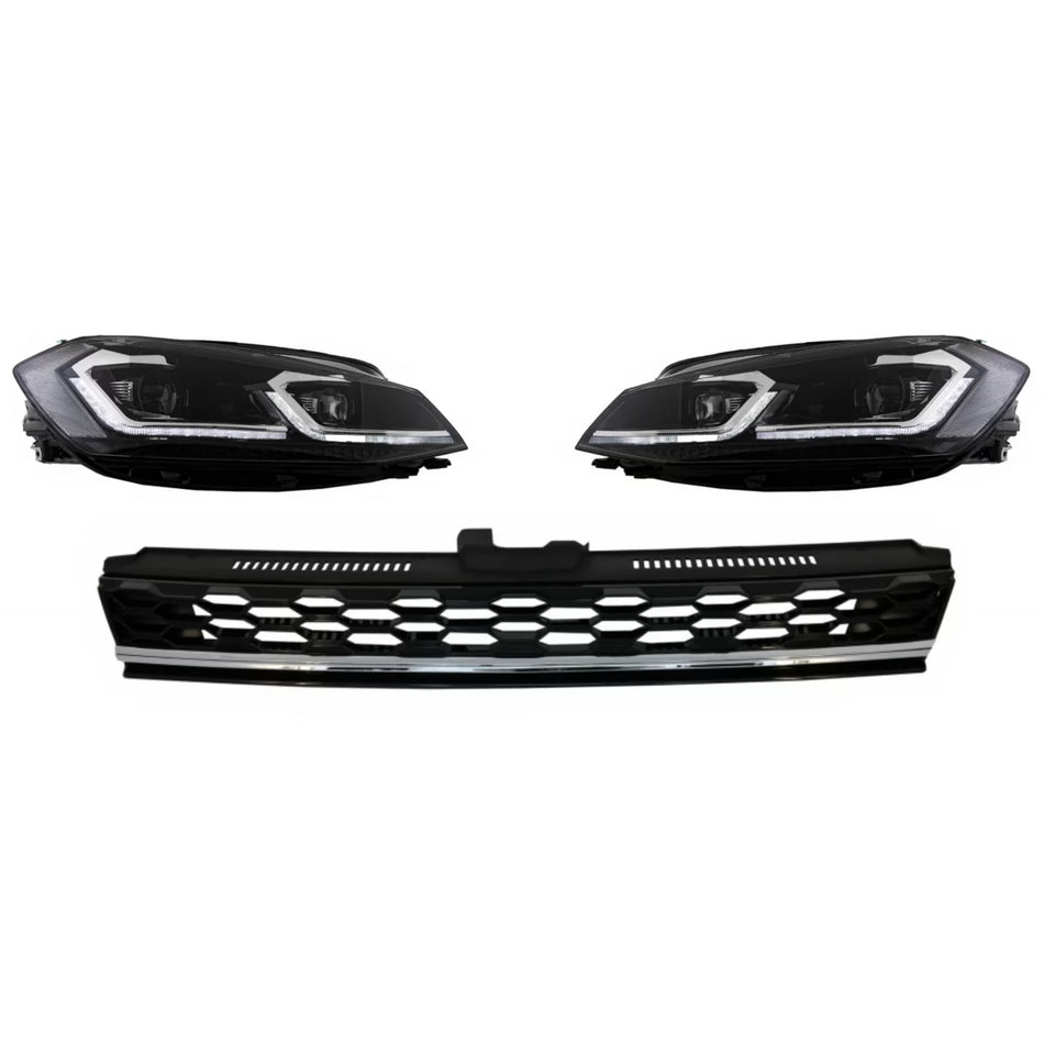Griglia Centrale Senza Logo con Fari LED Dinamici Anteriori per VW Golf 7.5