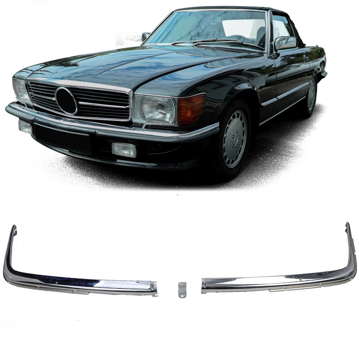 Modanature Cromate Paraurti Anteriore 3 Pezzi 1,8mm per Mercedes SL R107 71-89