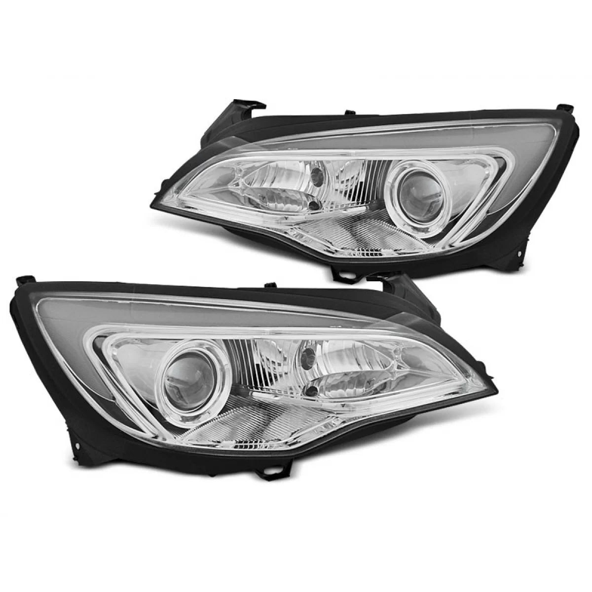 Fari Anteriori Cromati con Luci Diurne per Opel Astra J 2010-2015 Dx e Sx