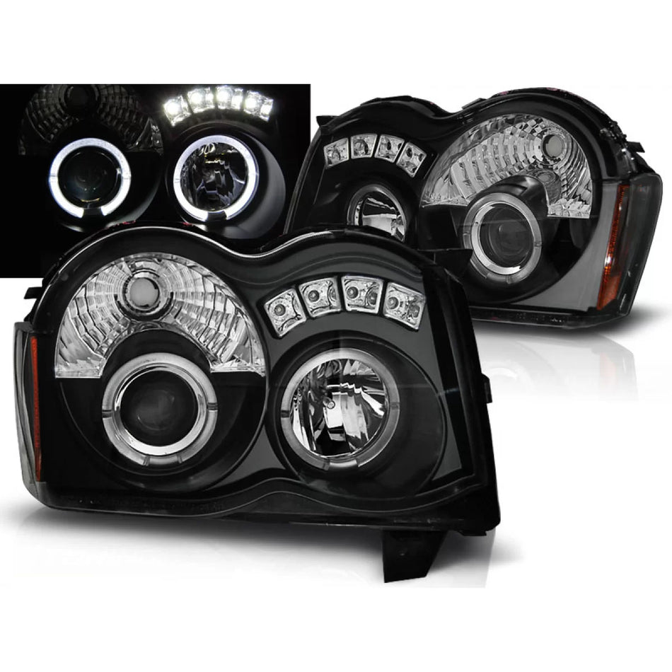 Fanali Angel Eyes Neri Anteriori per Jeep Grand Cherokee 08-10