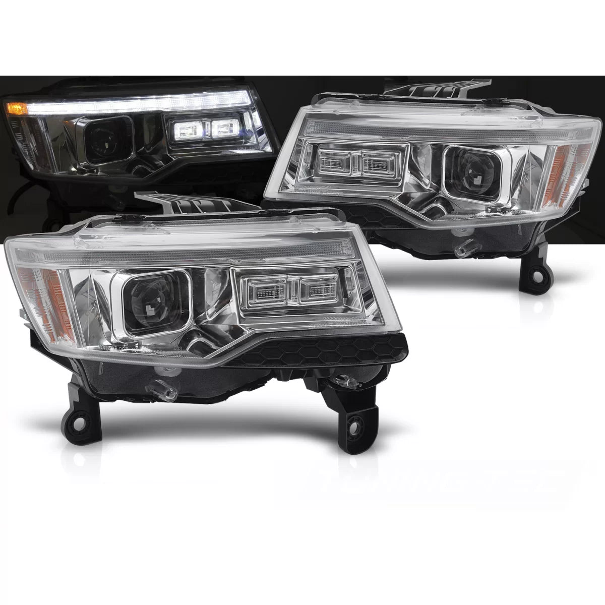 Faro Anteriore Tubolare Cromato con Luce Sequenziale HID per Jeep Grand