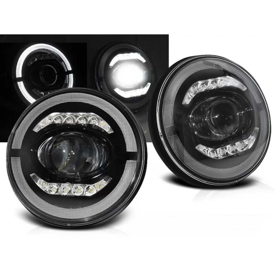 Fanale Anteriore Angel Eye LED Nero per Jeep Wrangler Tj Lj Jk 96-18