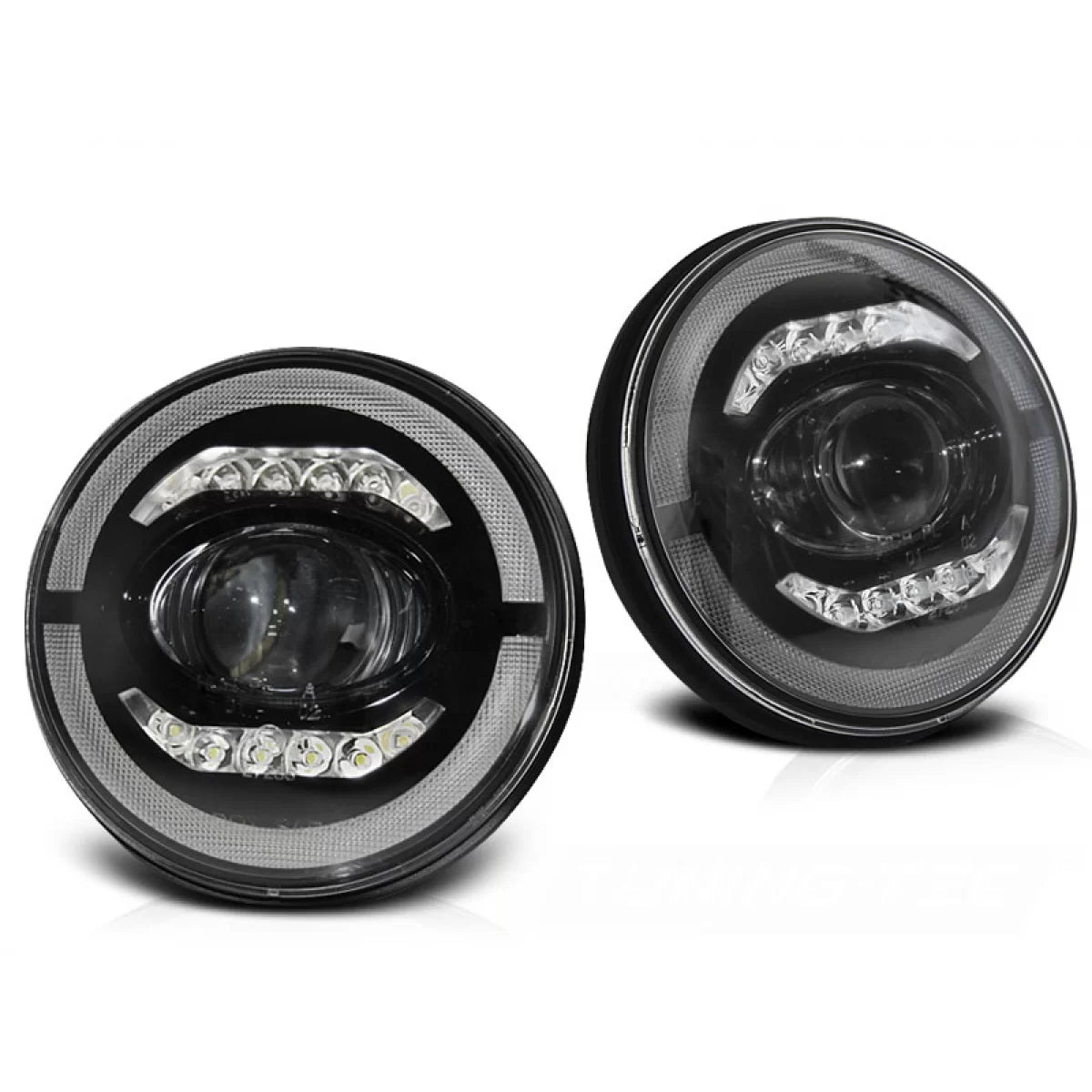 Fanale Anteriore Angel Eye LED Nero per Jeep Wrangler Tj Lj Jk 96-18