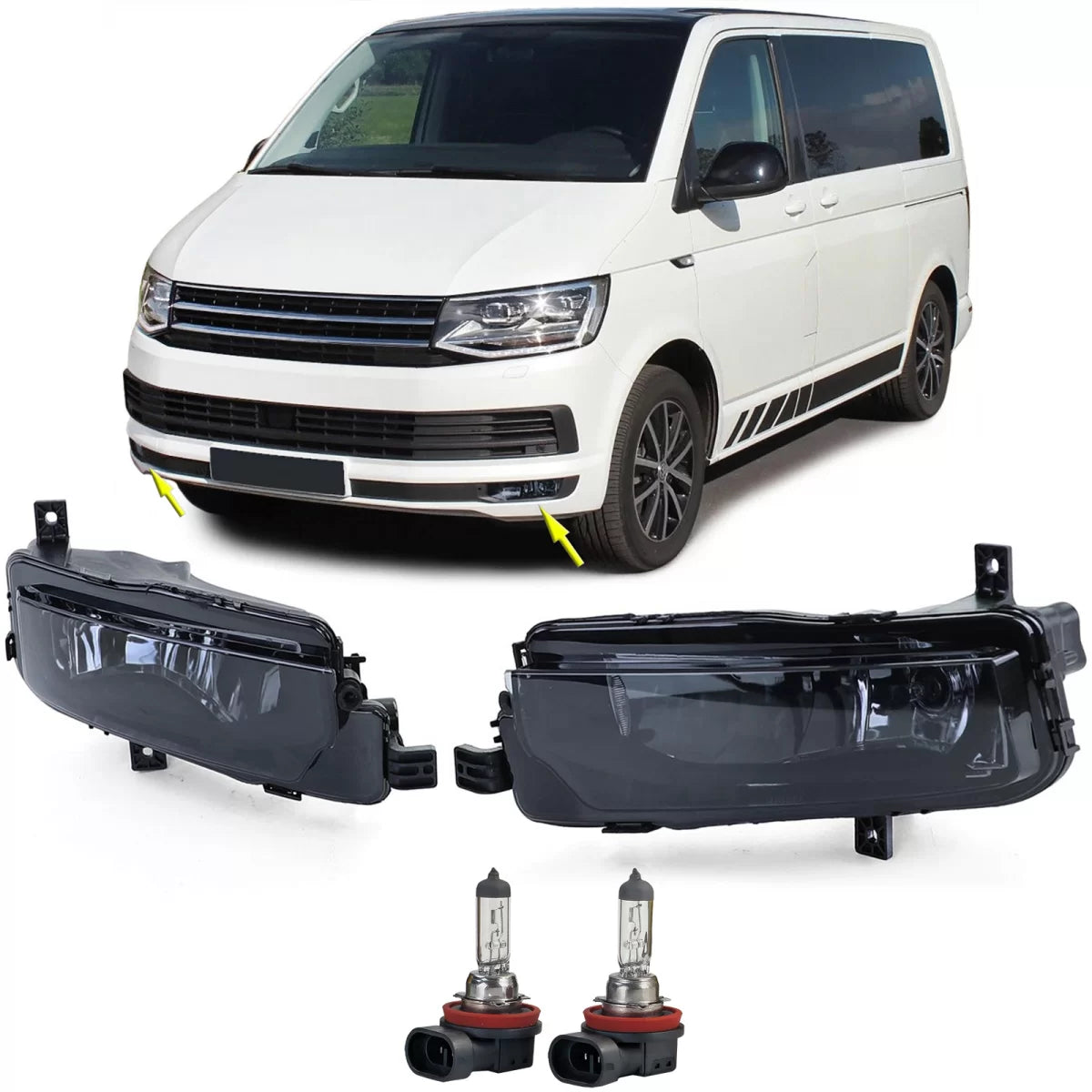 Fendinebbia Vetro Trasparente Fumo Nero Coppia per VW T6 Bus Transporter