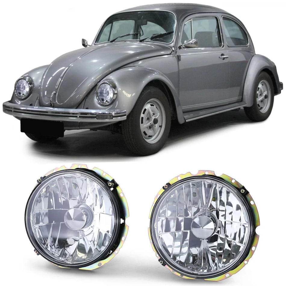Fari Anteriori H4 Vetro Chiaro Cromato per Volkswagen Beetle Cabrio dal 73
