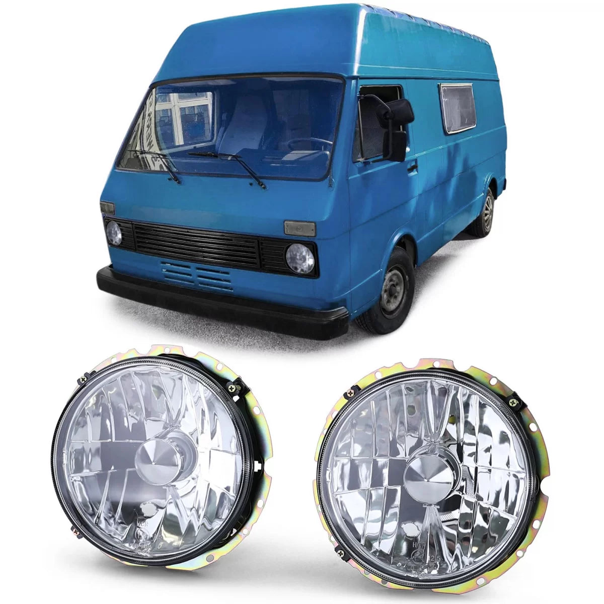 Fari Vetro Trasparente H4 Cromato Anteriore per Volkswagen Lt 28 35 40 45 75-85