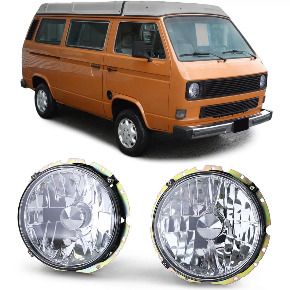 Fari Anteriori Vetro Trasparente H4 Cromato per Volkswagen T2 73-79 T3 79-92