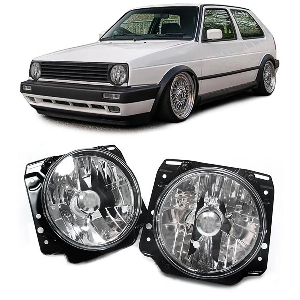 Fari Anteriori Vetro Trasparente Cromato per Volkswagen Golf 2 1983-1992