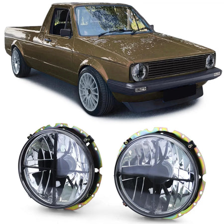 Fari Anteriori Vetro Trasparente Neri con Griglia per VW Caddy I 82-92 Jetta