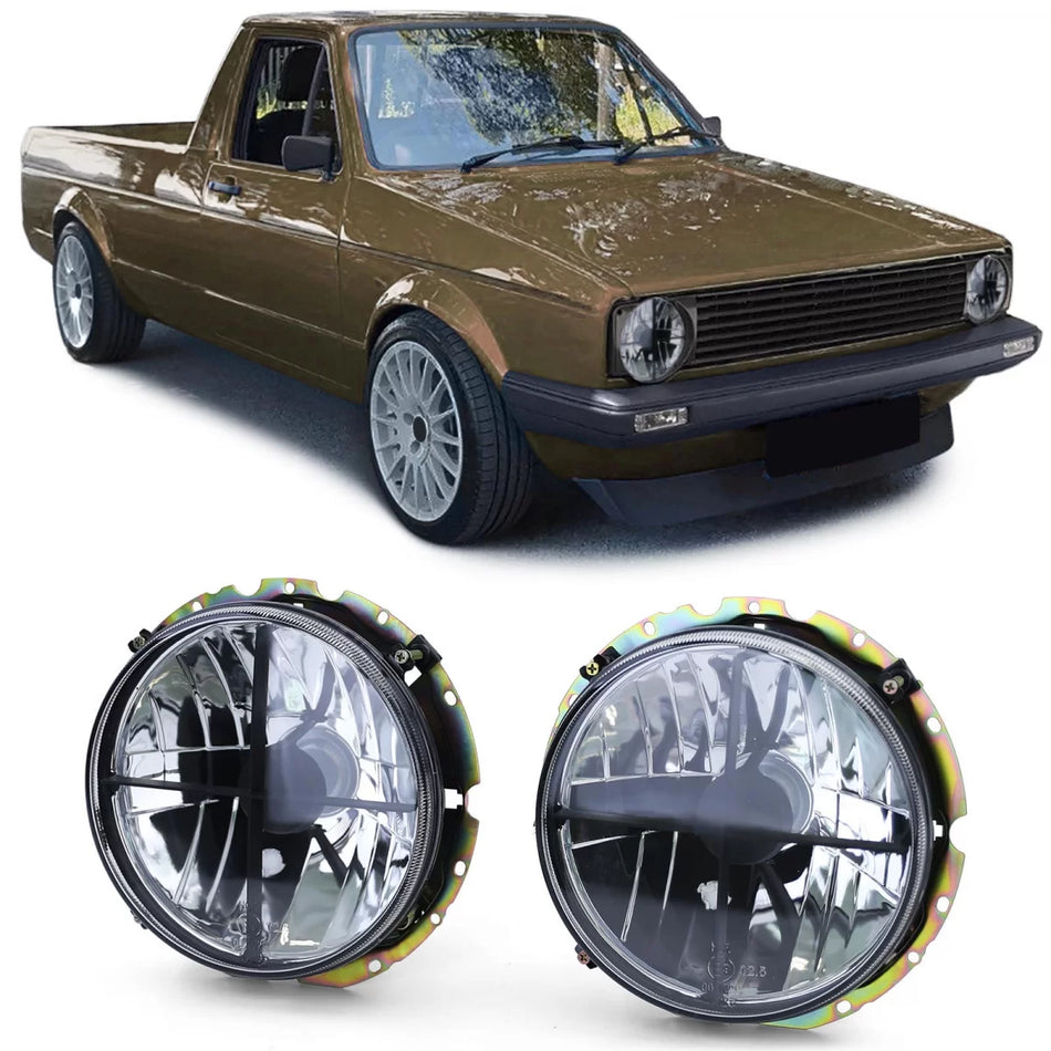 Fari Anteriori Vetro Trasparente Neri con Griglia per VW Caddy I 82-92 Jetta