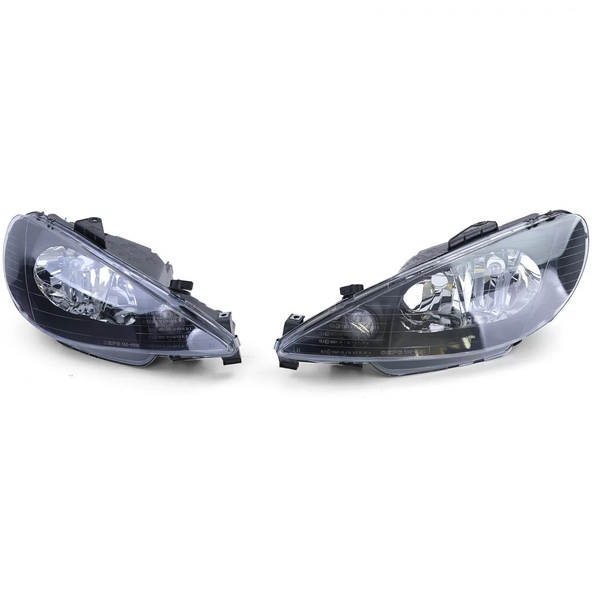 Fari Anteriori Trasparenti Neri H7 con Adattatore per Peugeot 206 1998-2008