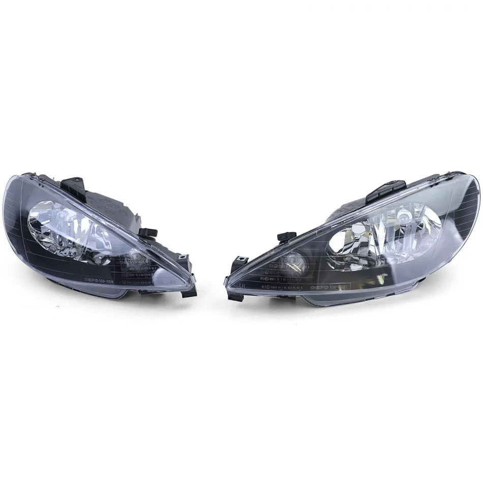 Fari Anteriori Trasparenti Neri H7 con Adattatore per Peugeot 206 1998-2008