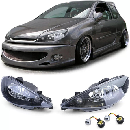 Fari Anteriori Trasparenti Neri H7 con Adattatore per Peugeot 206 1998-2008