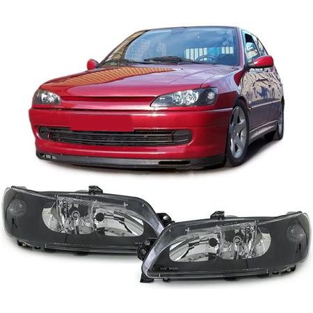 Fari Anteriori Trasparenti Neri Coppia per Peugeot 306 dal 97
