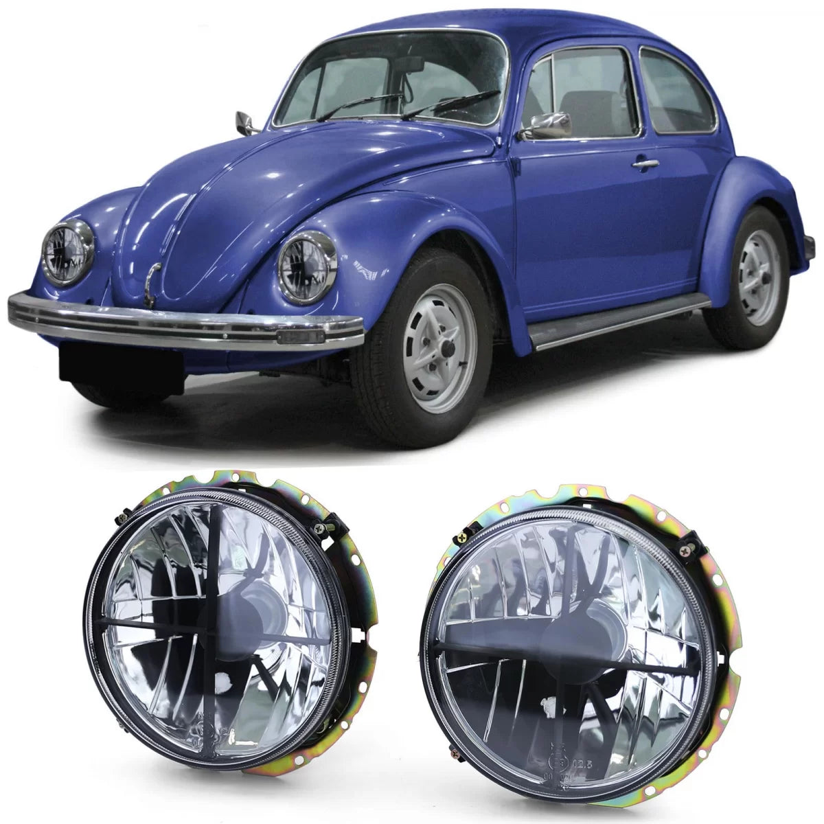 Fari Anteriori Vetro Trasparente Fumo Nero con Croce per VW Beetle Cabrio 73