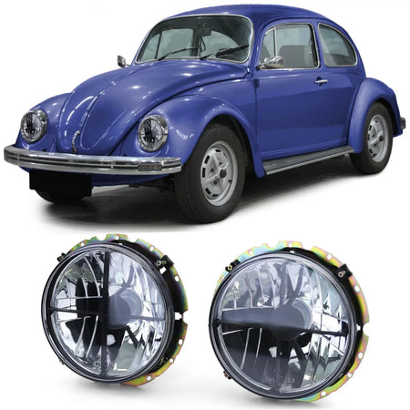 Fari Anteriori Vetro Trasparente Fumo Nero con Croce per VW Beetle Cabrio 73
