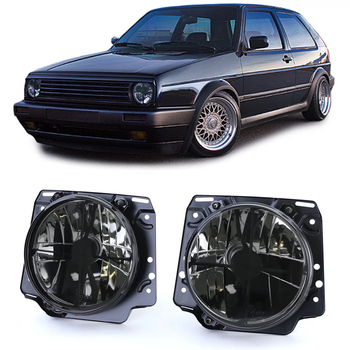 Fari Anteriori Vetro Trasparente con Griglia Nera per VW Golf 2 83-91