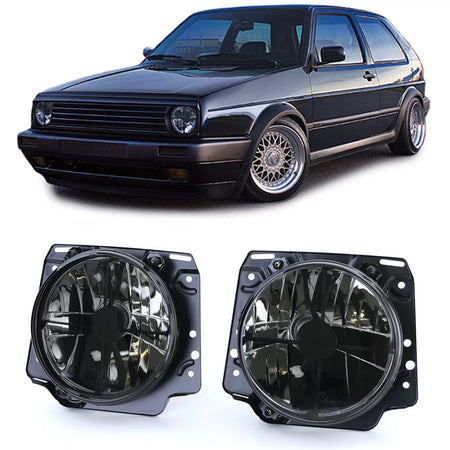 Fari Anteriori Vetro Trasparente con Griglia Nera per VW Golf 2 83-91