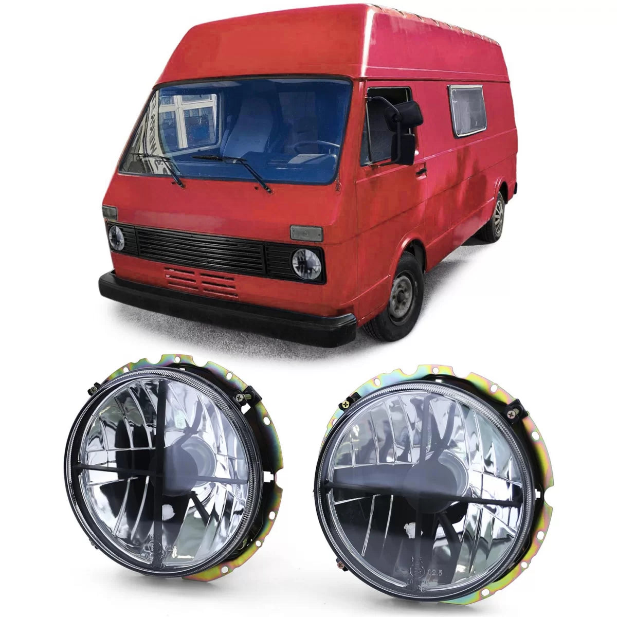 Fari Anteriori Vetro Trasparente Fumo Nero con Griglia per VW Lt 28 35 40 45
