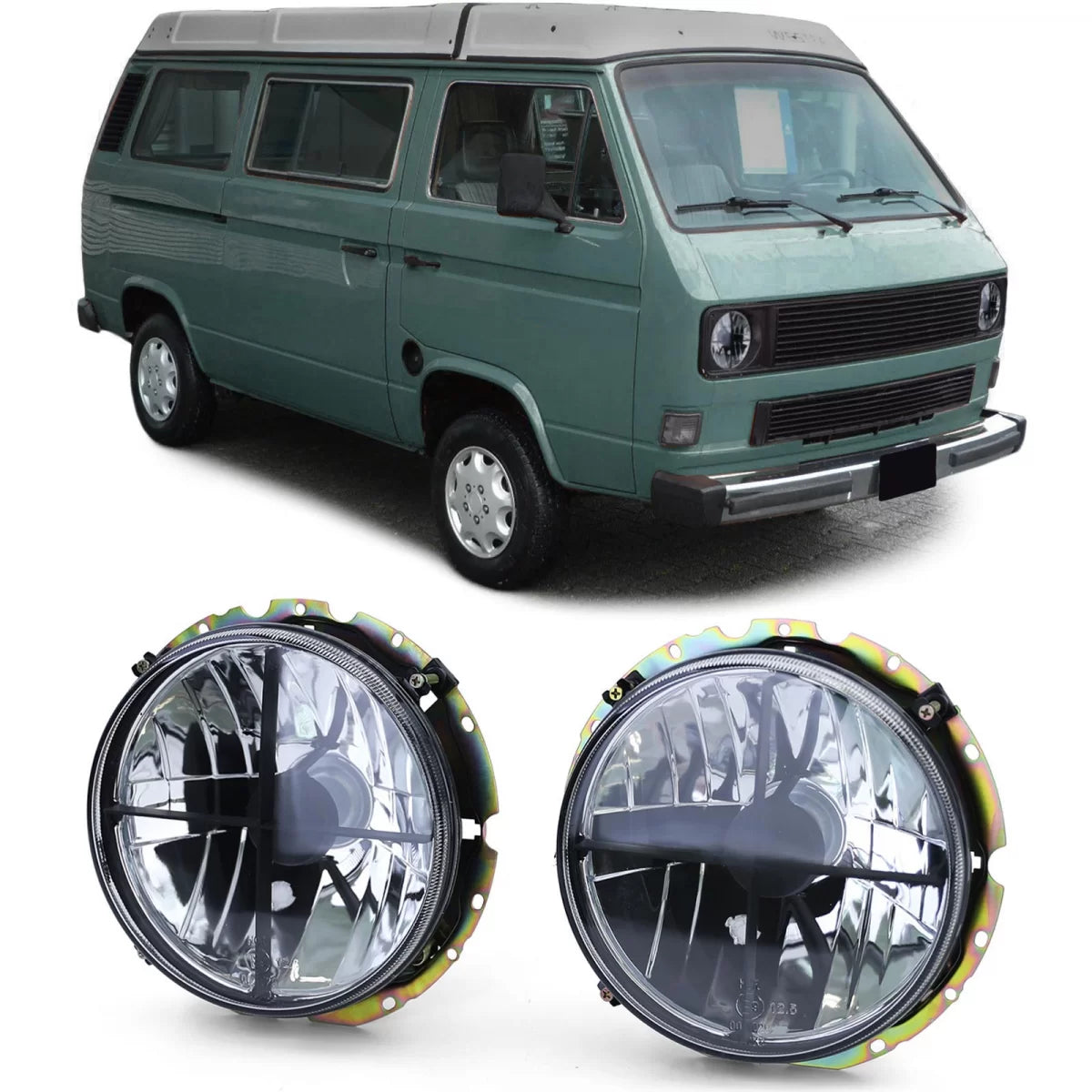 Fari Anteriori Vetro Chiaro Fumo Nero con Croce per VW T2 73-79 T3 79-92