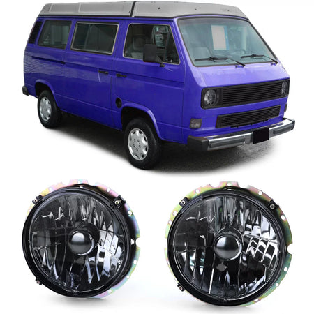 Fari Anteriori Vetro Chiaro Fumo Nero H4 Coppia per Volkswagen T3 79-92