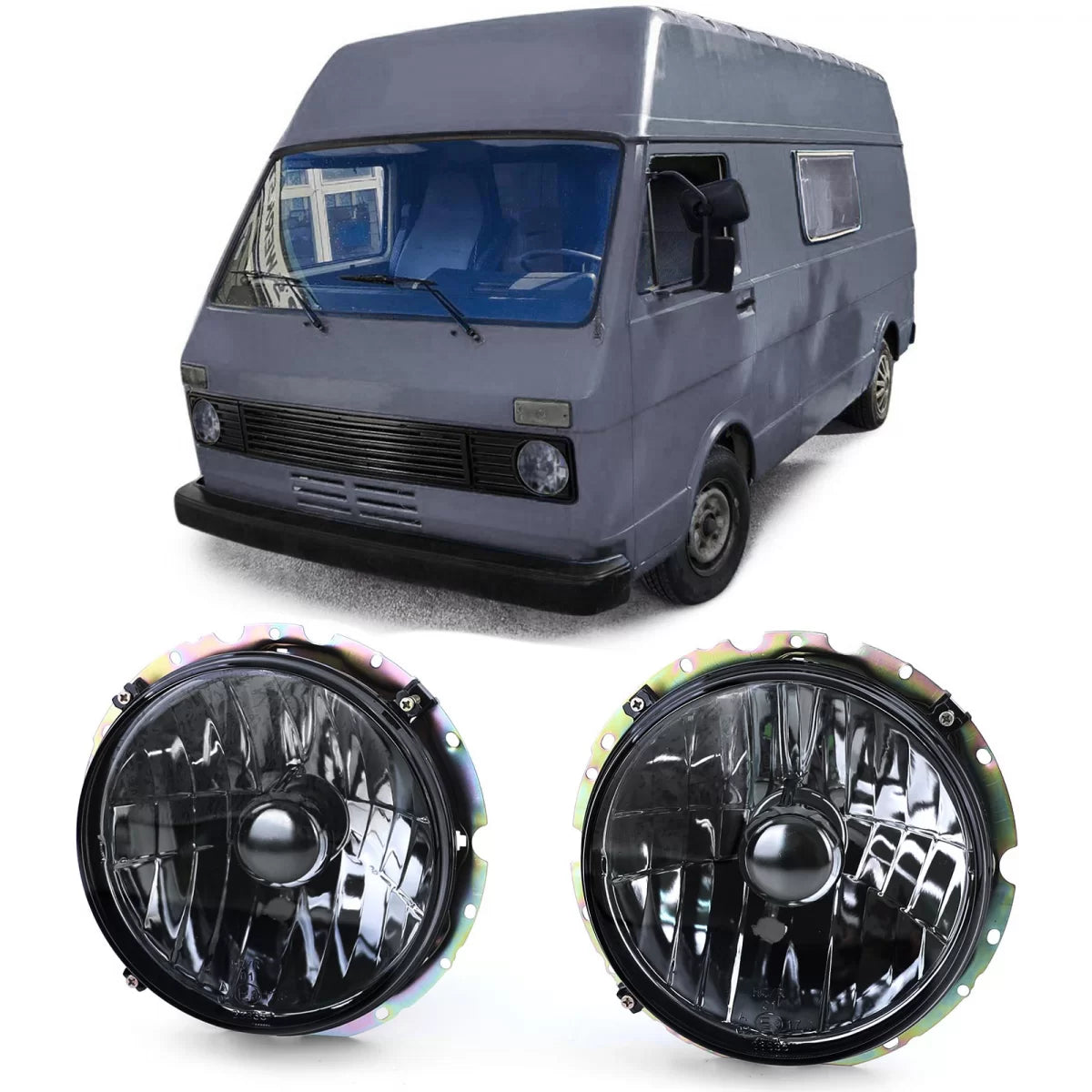 Fari Anteriori Vetro Trasparente Fumé H4 Coppia per VW Lt 28 35 40 45 75-85