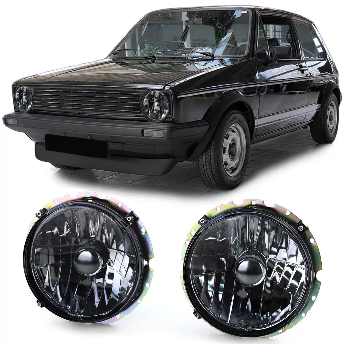 Fari Anteriori Vetro Trasparente Fumo Nero H4 Coppia per VW Golf 1 74-83