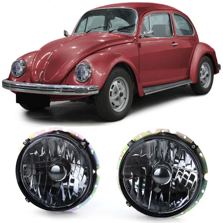 Fari Anteriori Vetro Trasparente Fumo Nero H4 Coppia per VW Beetle e Cabrio 73