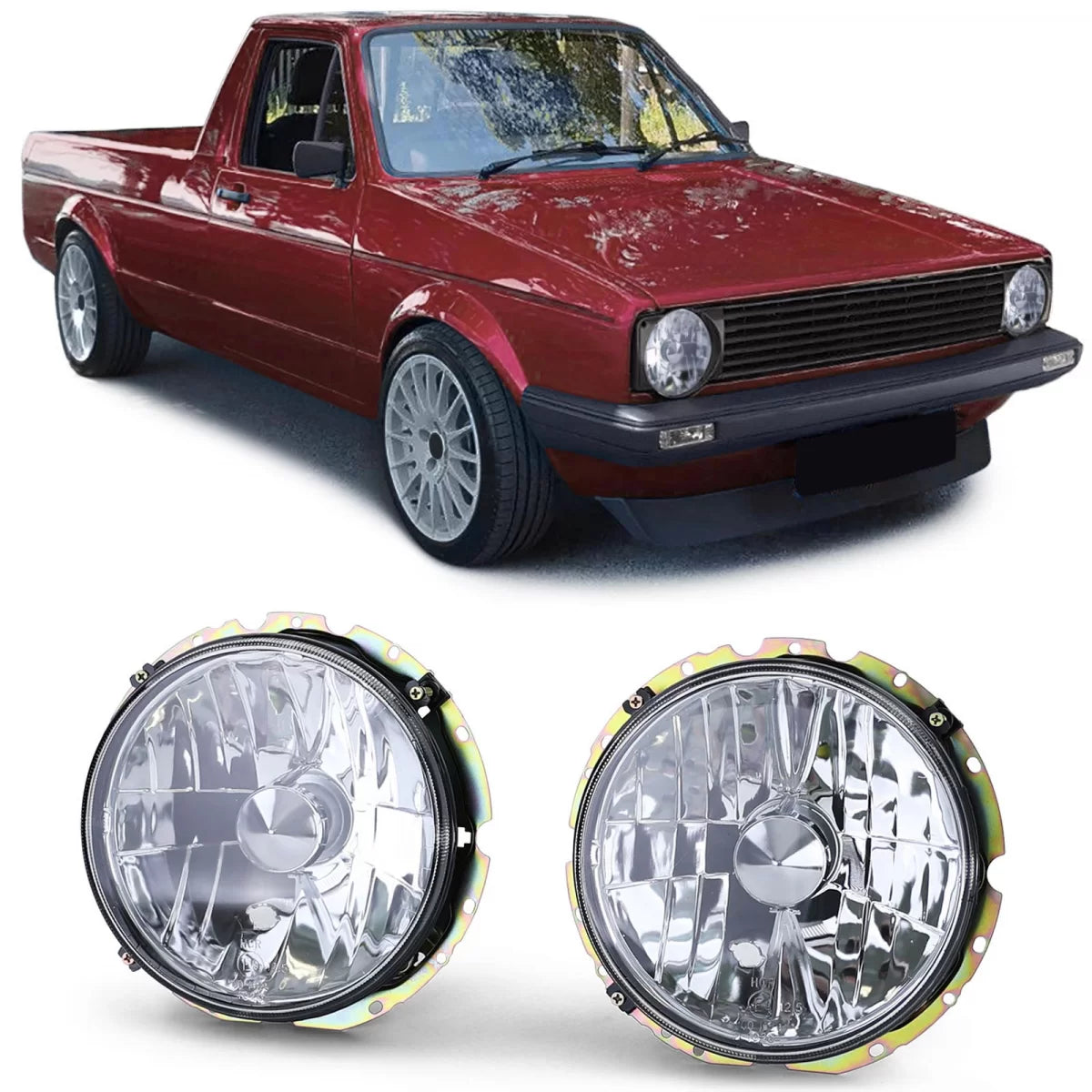 Fari Anteriori Vetro Chiaro H4 Cromati per Volkswagen Caddy I 82-92 e Jetta
