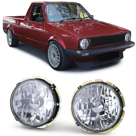 Fari Anteriori Vetro Chiaro H4 Cromati per Volkswagen Caddy I 82-92 e Jetta