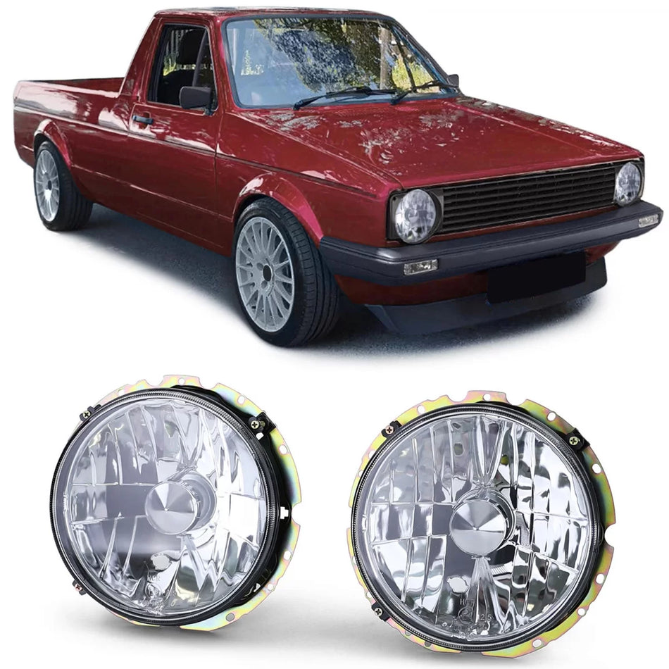 Fari Anteriori Vetro Chiaro H4 Cromati per Volkswagen Caddy I 82-92 e Jetta