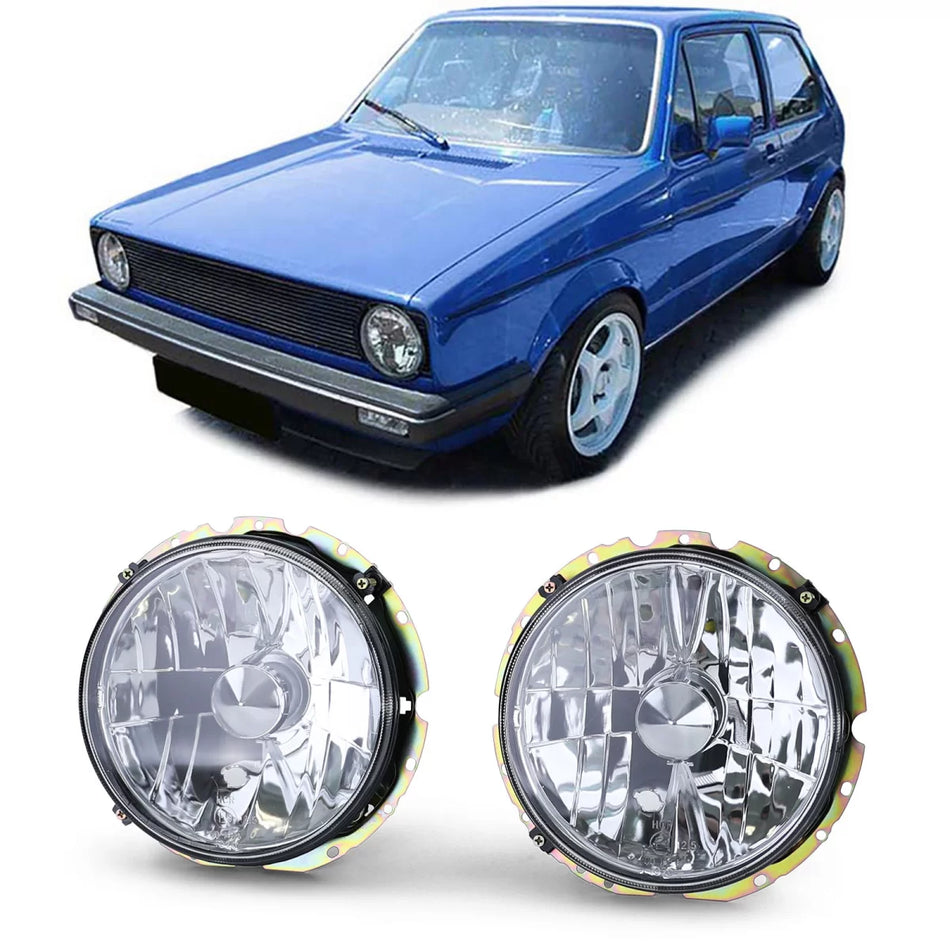Fari Anteriori Vetro Trasparente H4 Cromati per VW Golf 1 74-83 Cabriolet 83-93