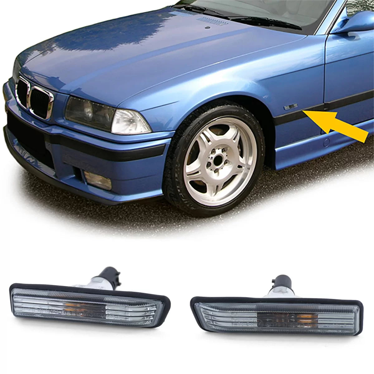 Fanale Laterale Vetro Trasparente Fumo Nero per BMW Serie 3 E36