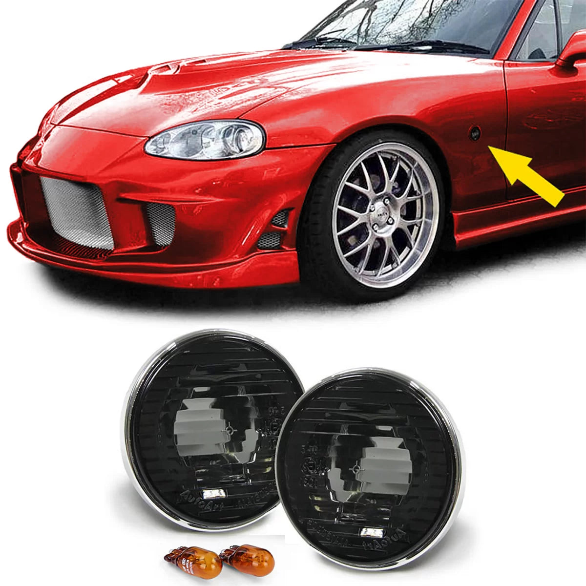 Fanali Indicatori Laterali Vetro Trasparente Fumo Nero con Cromatura per Mazda