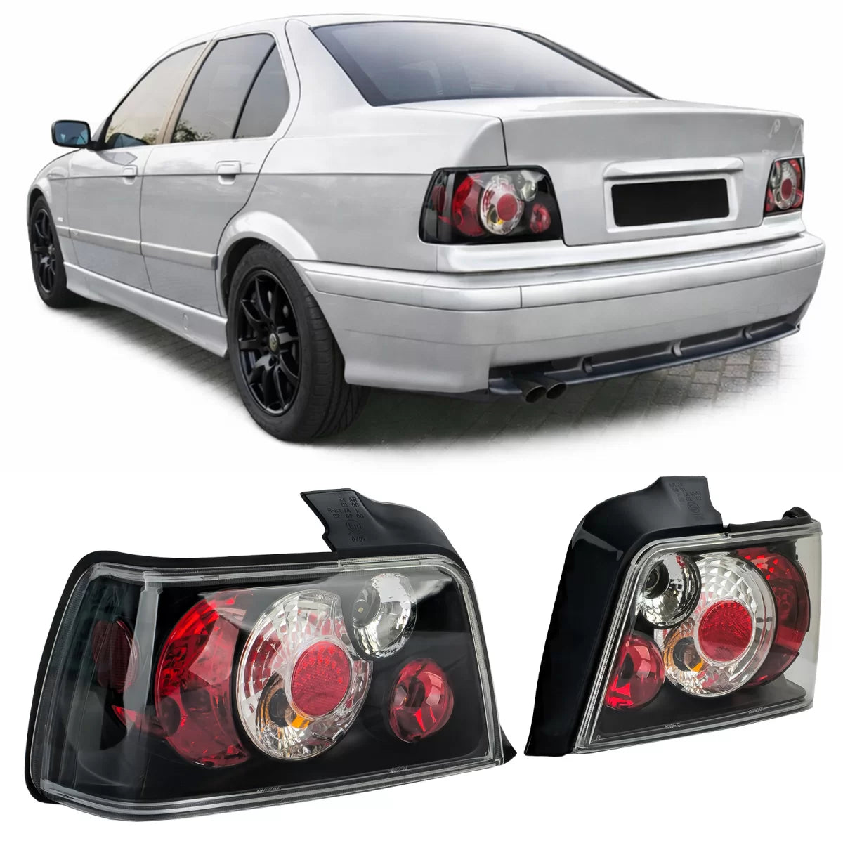 Fanali Posteriori Vetro Trasparente Neri per BMW Serie 3 E36 Berlina 1990-1998