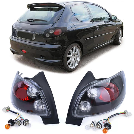 Fanali Posteriori Vetro Trasparente Neri per Peugeot 206 3 e 5 Porte 98-09