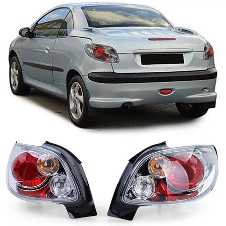 Fanali Posteriori Vetro Trasparente Cromato per Peugeot 206 Cc 00-08