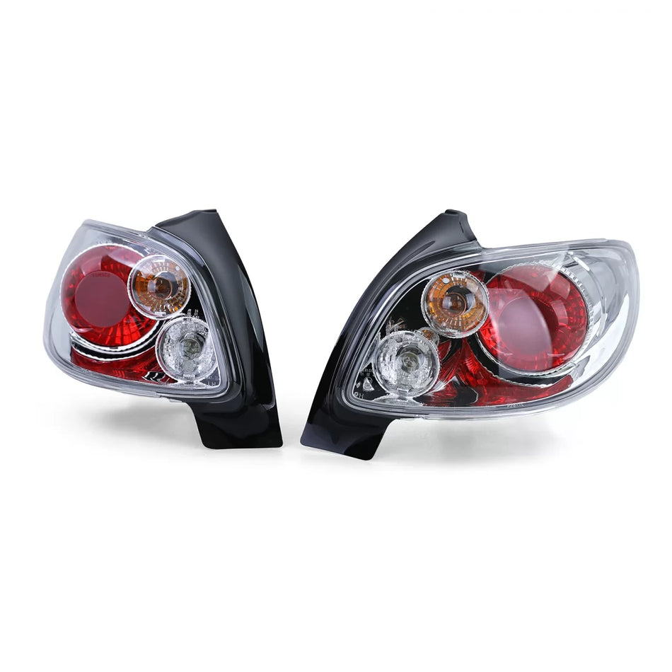 Fanali Posteriori Vetro Chiaro Cromati per Peugeot 206 3 e 5 Porte 98-09