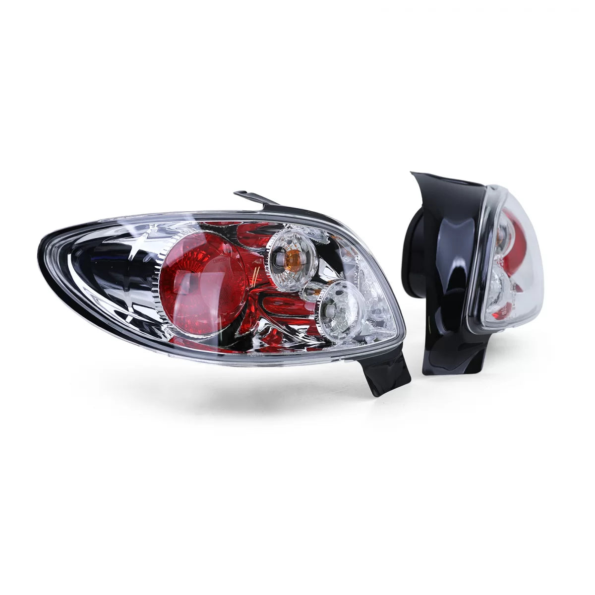 Fanali Posteriori Vetro Chiaro Cromati per Peugeot 206 3 e 5 Porte 98-09