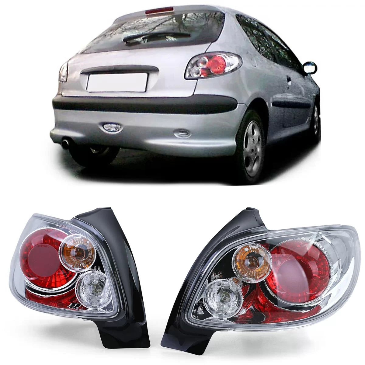 Fanali Posteriori Vetro Chiaro Cromati per Peugeot 206 3 e 5 Porte 98-09