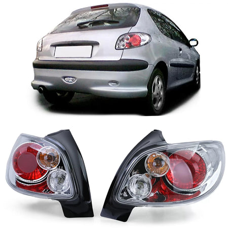 Fanali Posteriori Vetro Chiaro Cromati per Peugeot 206 3 e 5 Porte 98-09