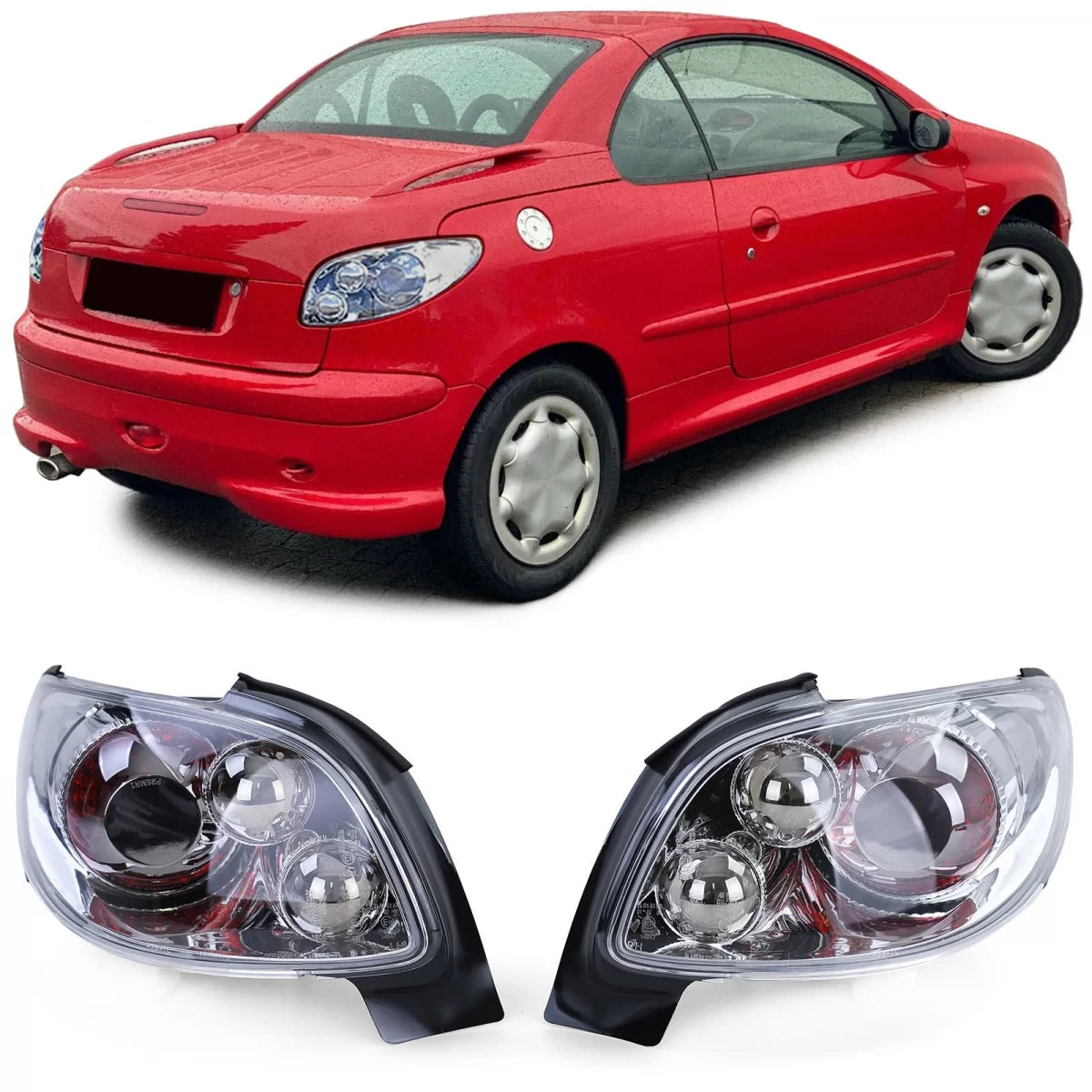 Fanali Posteriori Vetro Trasparente Cromati per Peugeot 206 Cc 00-08
