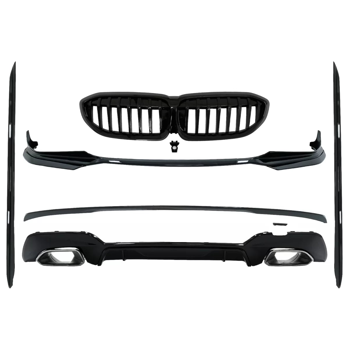 Kit Estensioni Paraurti Completo con Terminali Argento per BMW Serie 3 G20