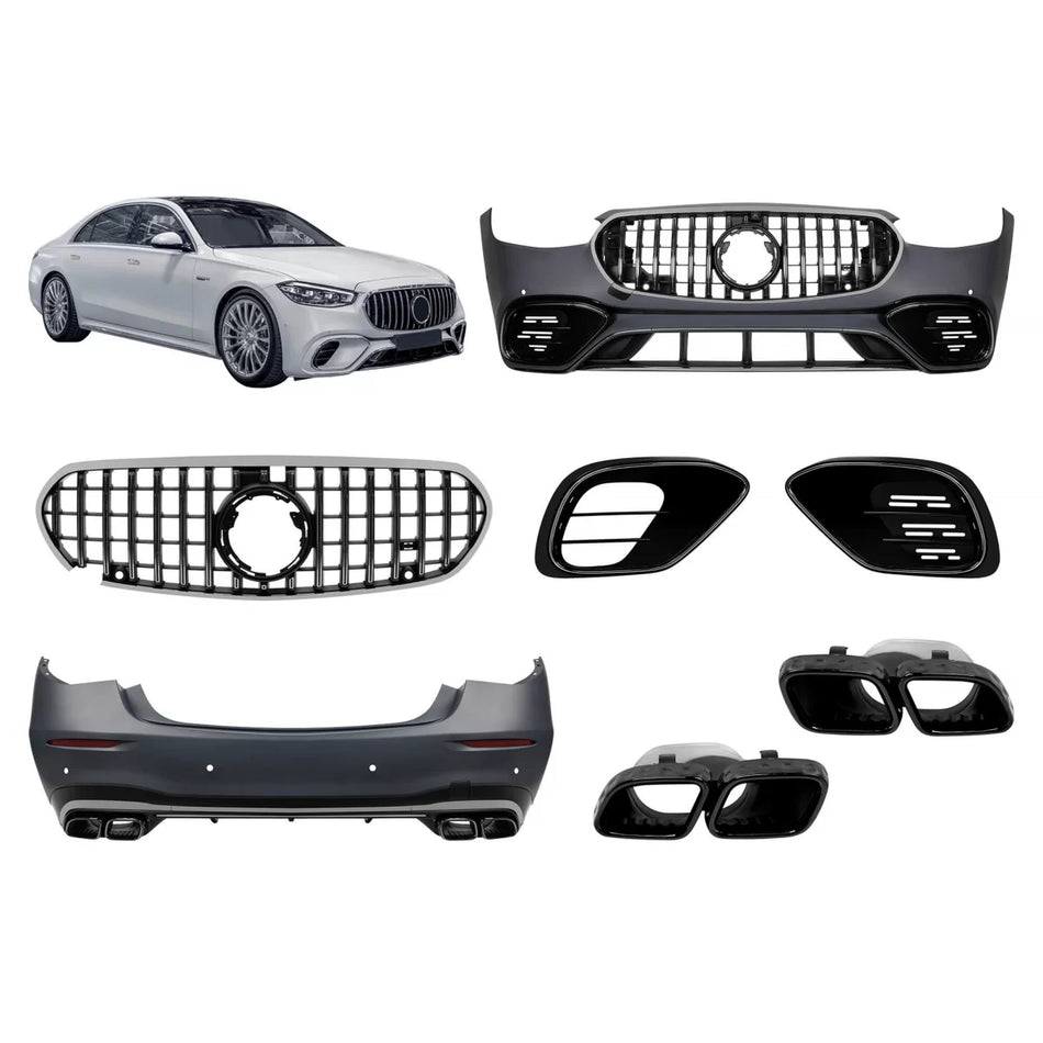 Paraurti Anteriore Sportivo Design S63 con Elementi Cromati Scuri per Mercedes