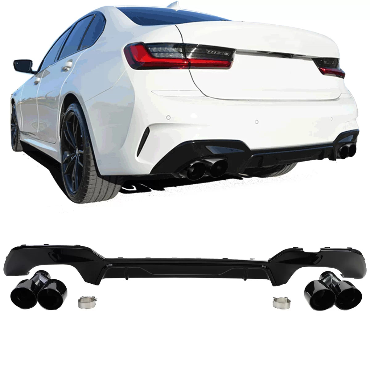 Diffusore Posteriore Doppia Uscita Nero per BMW Serie 3 G20 G21 318 320